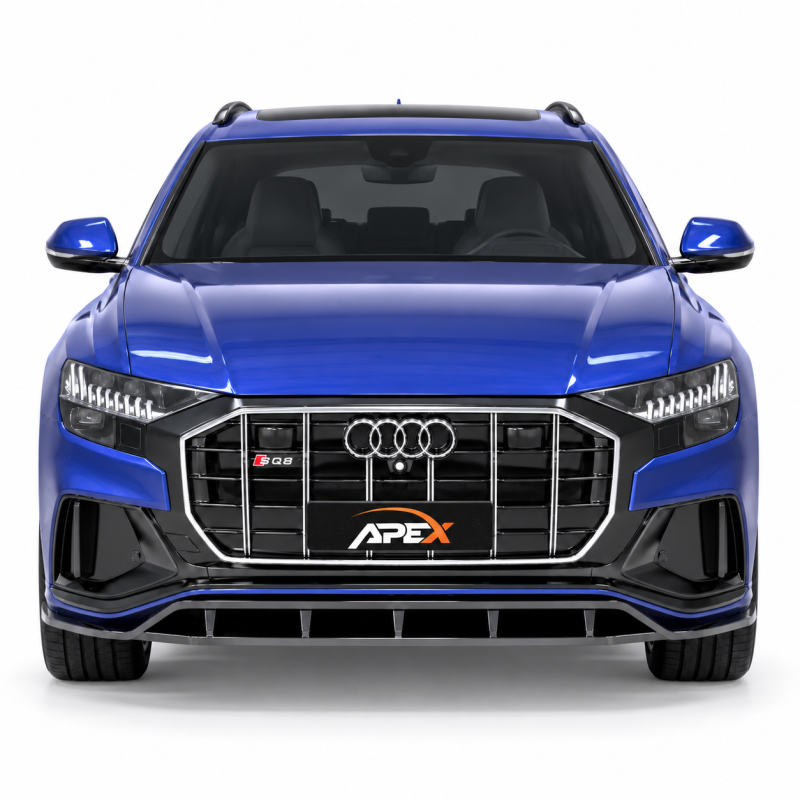 Apex Aero Design front splitter installed on Audi SQ8 Mk1 (2019–2023), front view