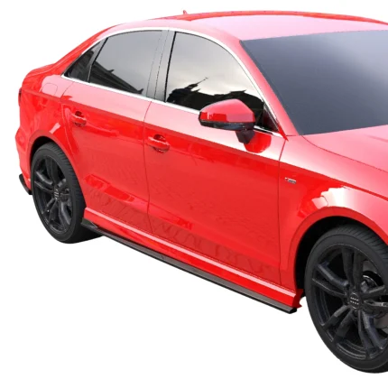 audi s3 a3 s-line 8v facelift sedan 2016-2020 side skirts gloss black installed apex aero design